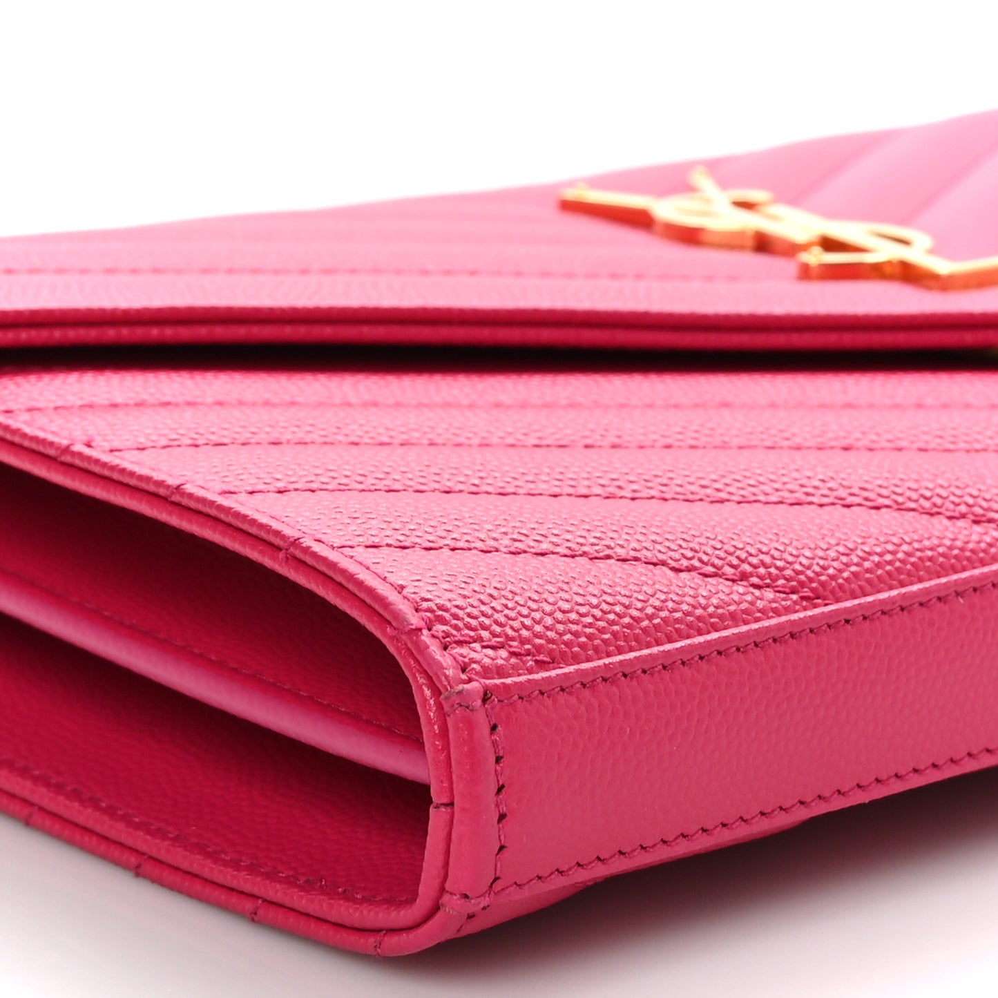 Grain De Poudre Matelasse Chevron Monogram Chain Wallet Lipstick Fuchsia