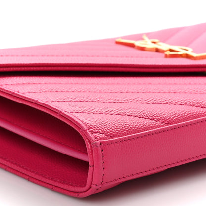 Saint Laurent Grain De Poudre Matelasse Chevron Monogram Chain Wallet Lipstick Fuchsia 9 of 10