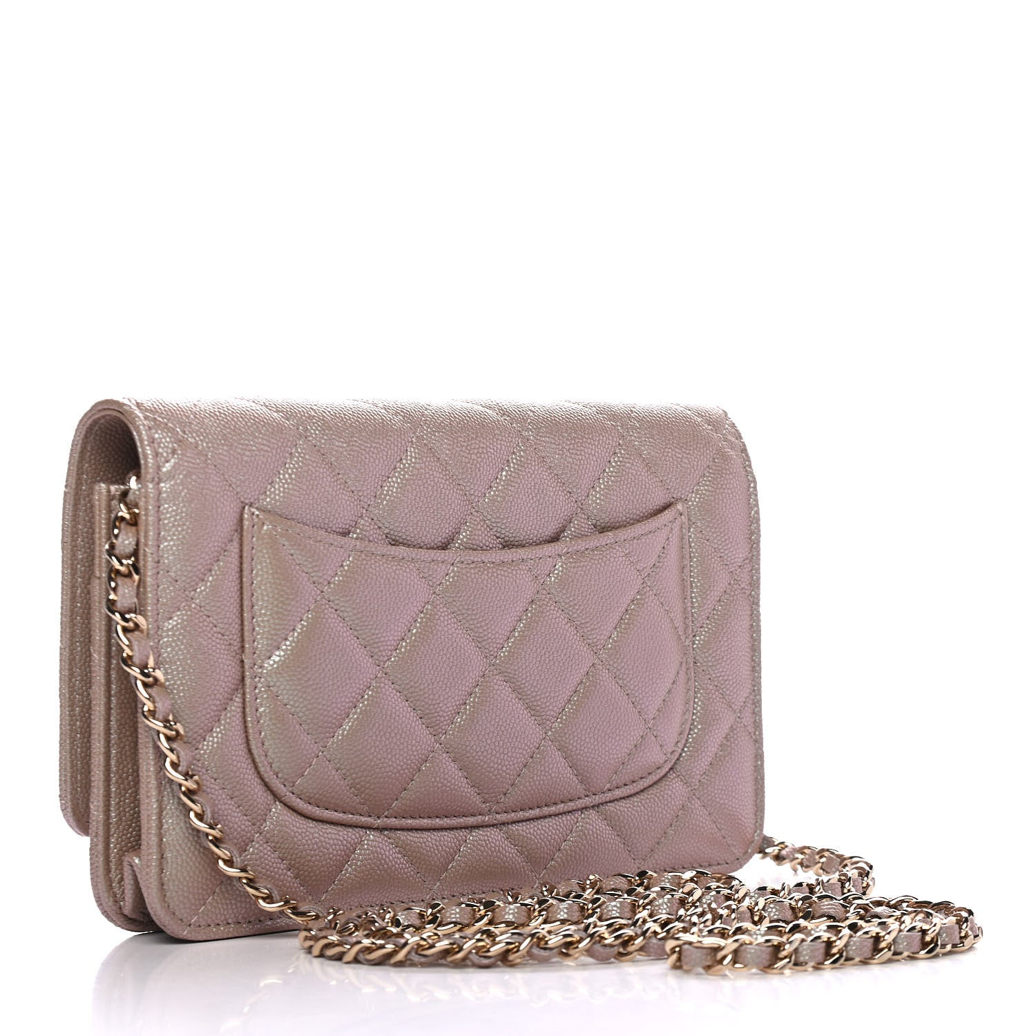 Chanel Iridescent Caviar Quilted Wallet On Chain WOC Beige 2 of 4