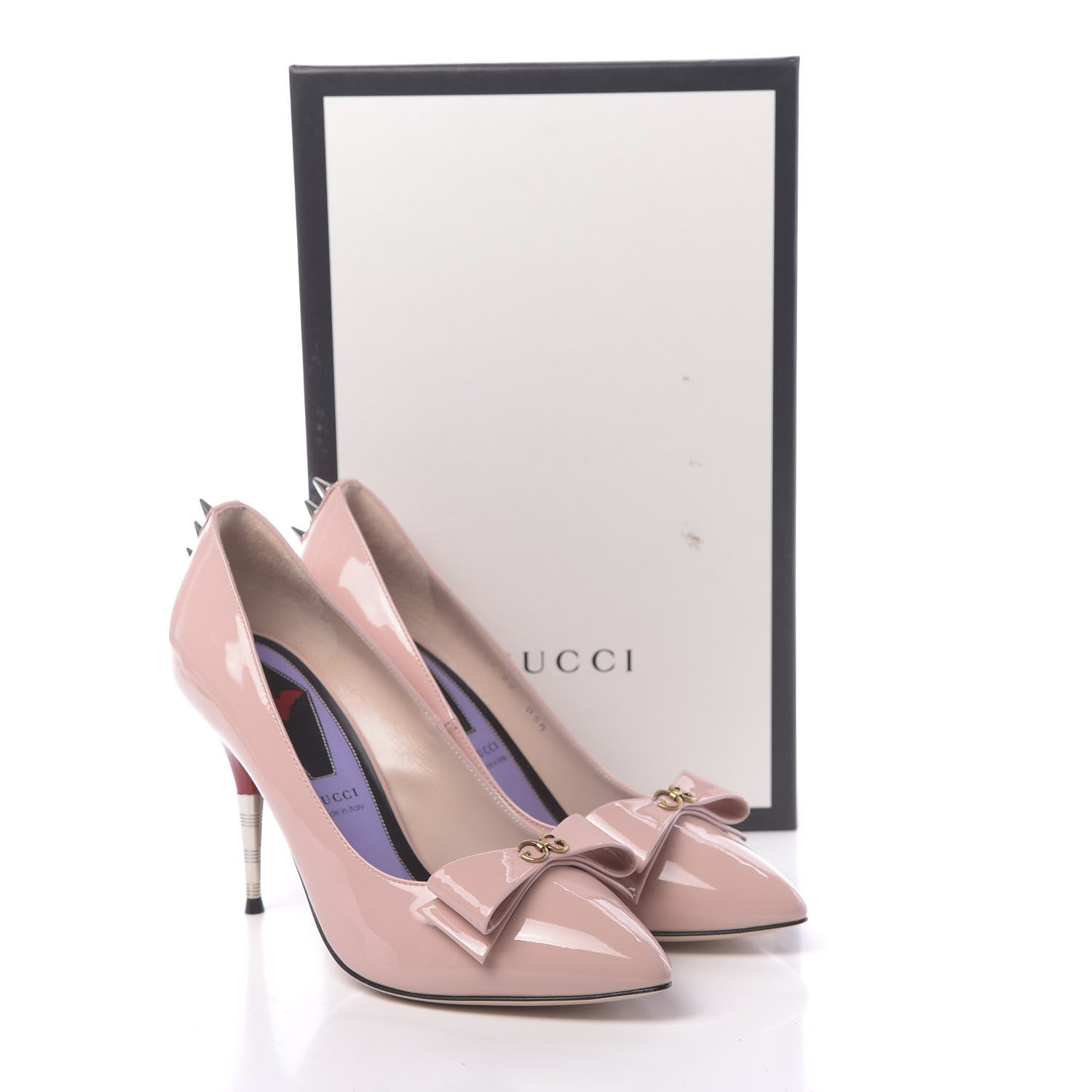 Gucci Patent GG Bow Sadie Spike High Heel Pumps 38 Perfect Pink 9 of 9