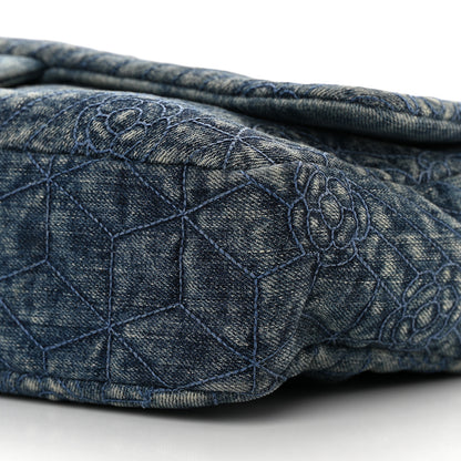 Chanel Denim Quilted Camellia Embroidered Large Flap Blue 10 of 13
