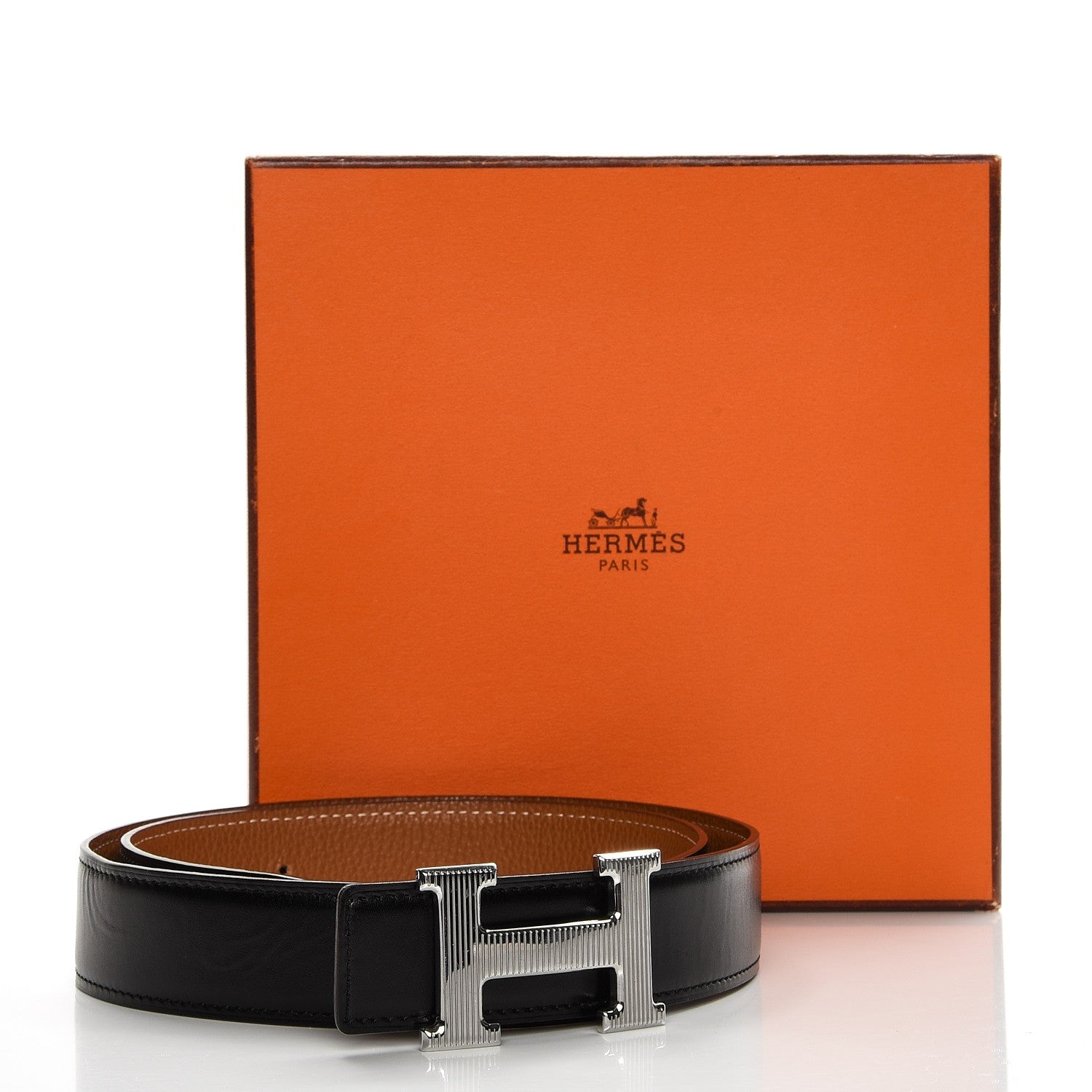 Hermes Togo Box 32mm Calandre H Belt 85 Gold Black 6 of 6