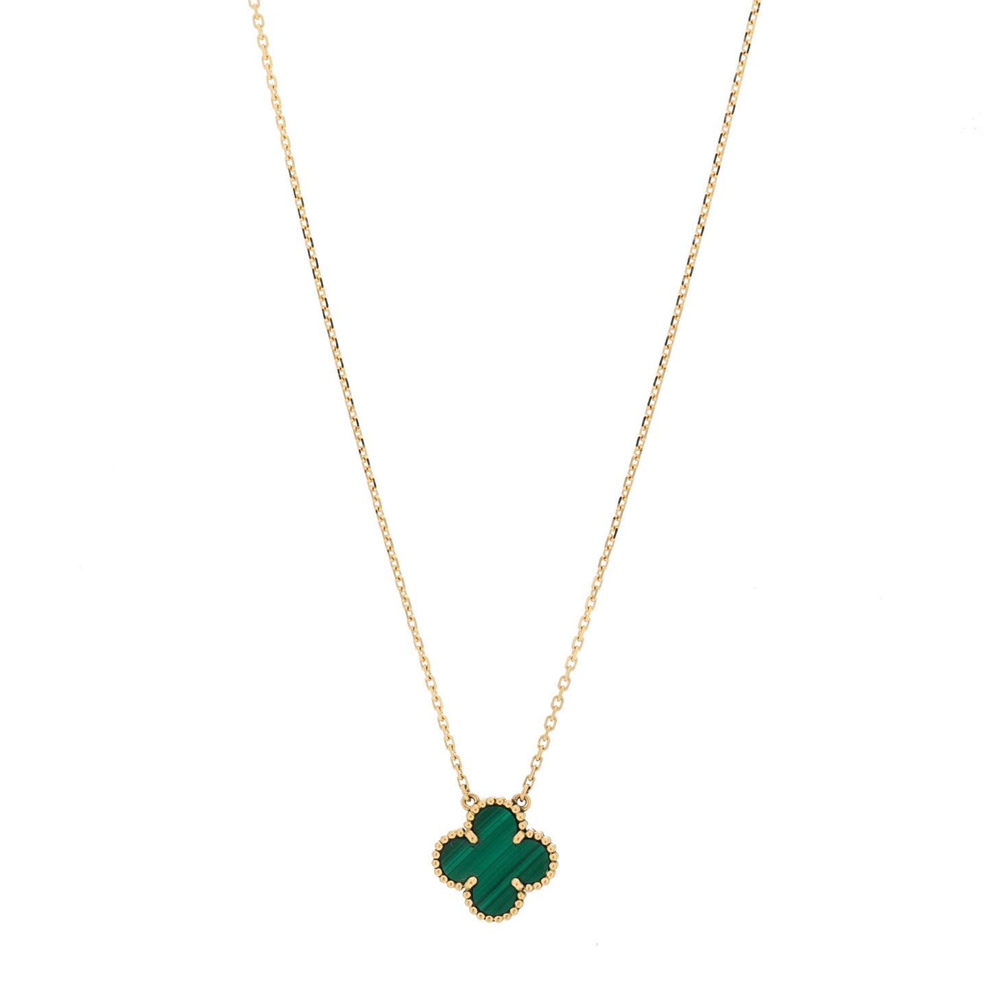 18K Yellow Gold Malachite Vintage Alhambra Pendant Necklace