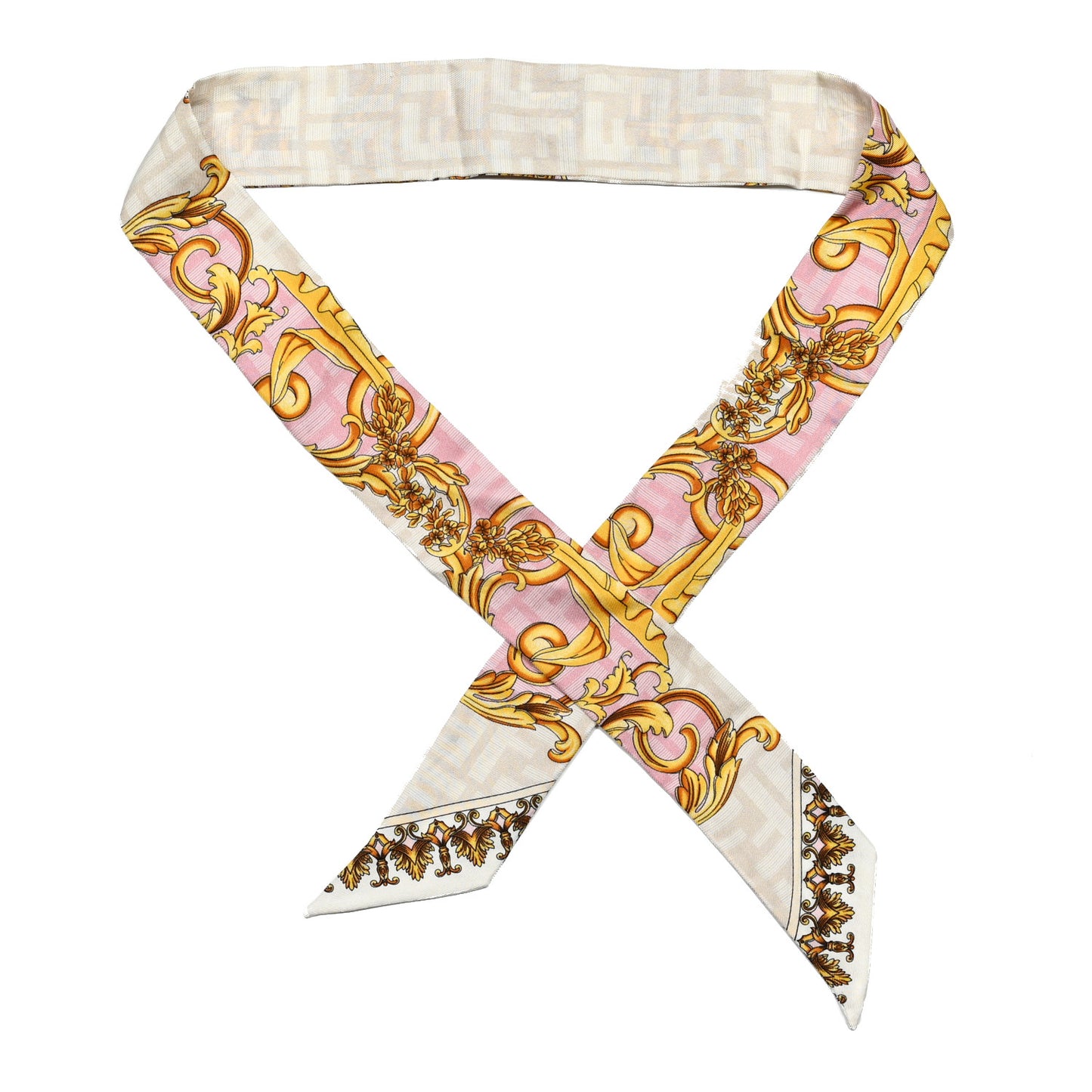 X VERSACE Silk FF Baroque Fendace Wrappy Scarf White Multicolor