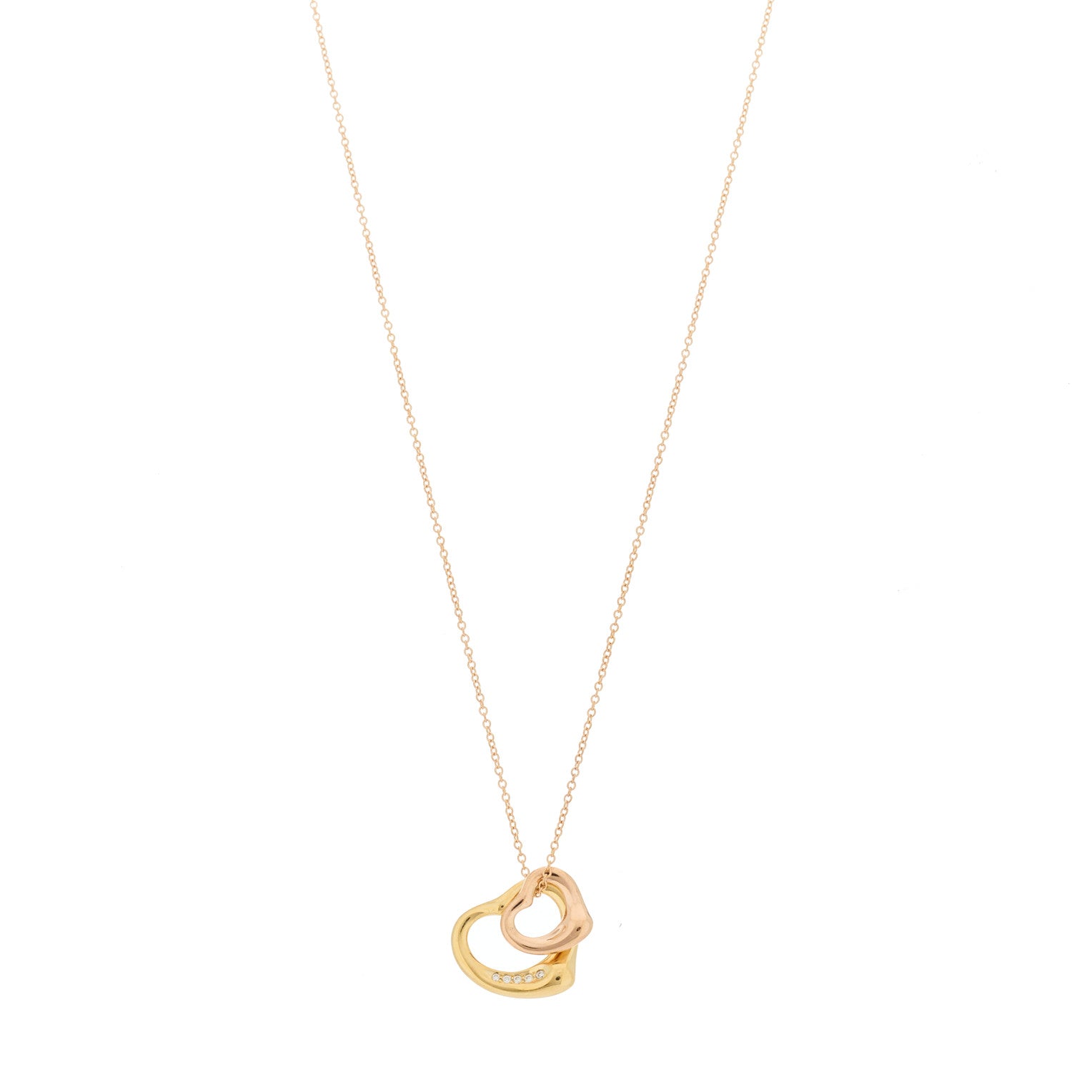 Tiffany 18K Rose Yellow Gold Diamond Elsa Peretti Two Open Heart Pendant Necklace 1 of 6