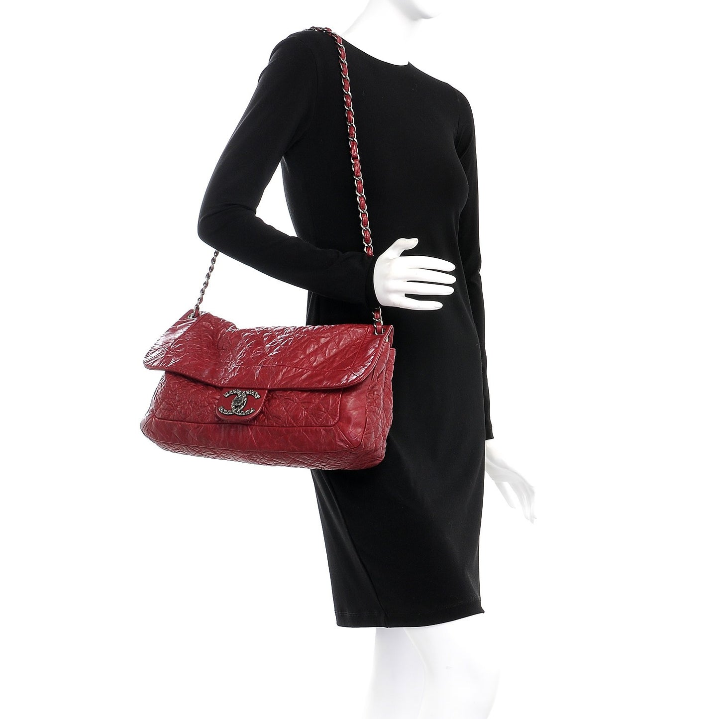 Aged Calfskin Coco Rider Flap Red