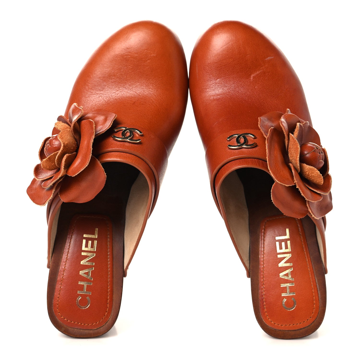 Chanel Calfskin Camellia Clogs 36 Brown 2 of 11