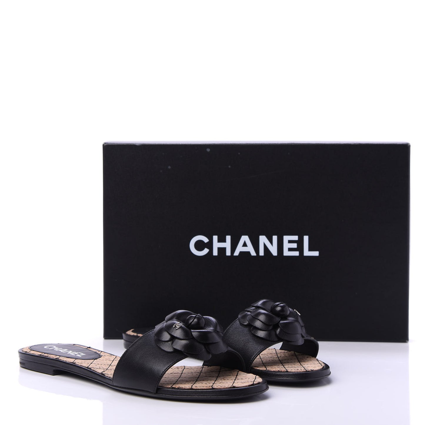 Lambskin Cork Camellia Sandals 38.5 Black