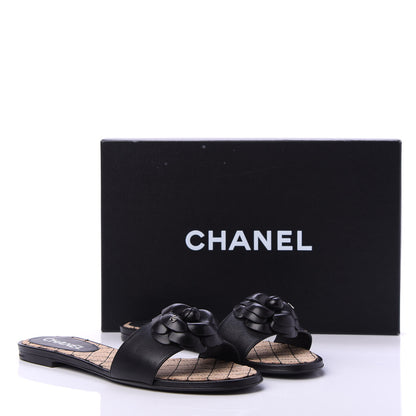 Chanel Lambskin Cork Camellia Sandals 38.5 Black 9 of 9