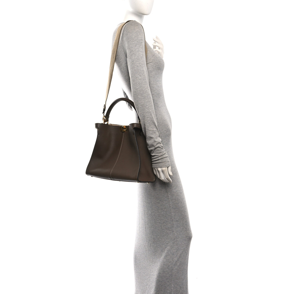 Fendi Vitello Seta Glazed Fabric FF 1974 Medium Peekaboo X-Lite Maya Mogano Panna Maya Mogano Panna 2 of 10
