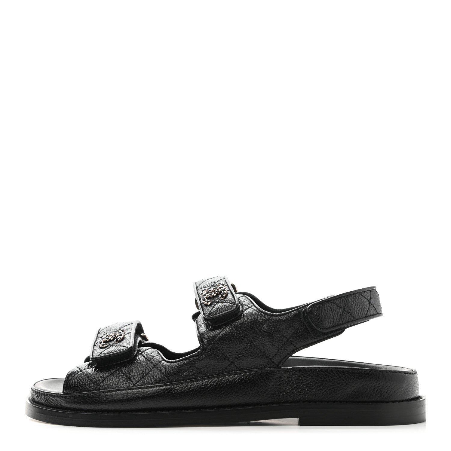 Chanel Grained Calfskin Velcro Dad Sandals 38 Black 1 of 9