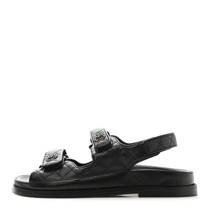 Chanel Grained Calfskin Velcro Dad Sandals 38 Black 1 of 9