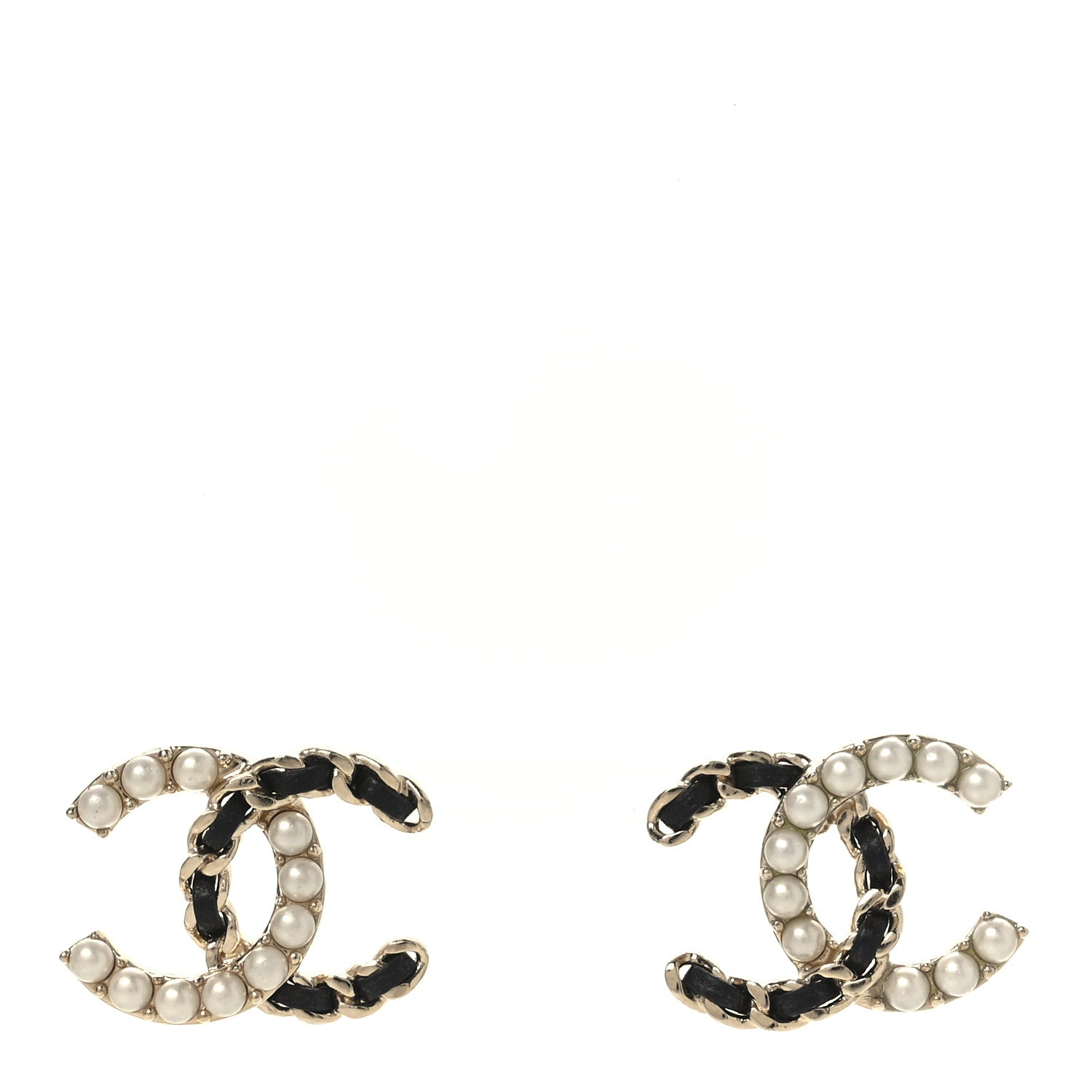 Chanel Pearl Lambskin Chain CC Stud Earrings Gold Black 1 of 4
