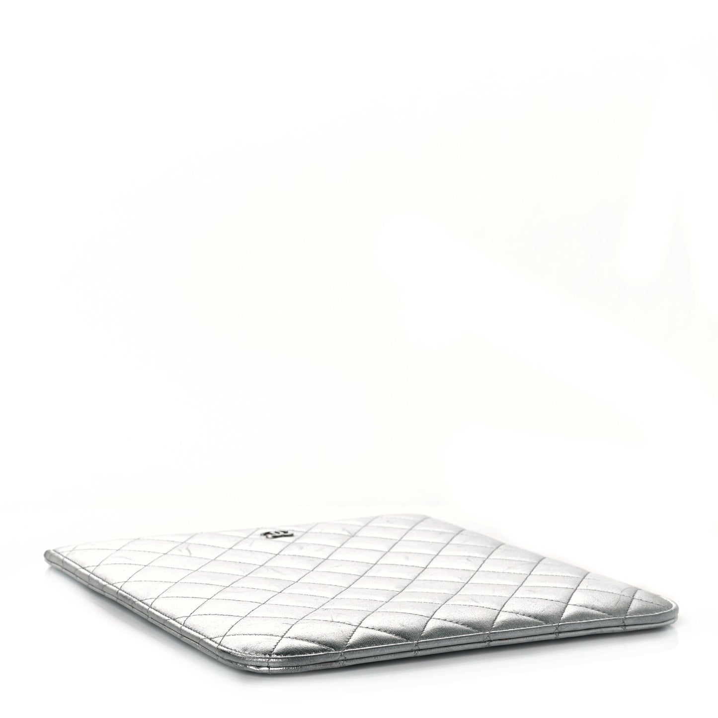 Metallic Lambskin Quilted iPad Case Sleeve Silver