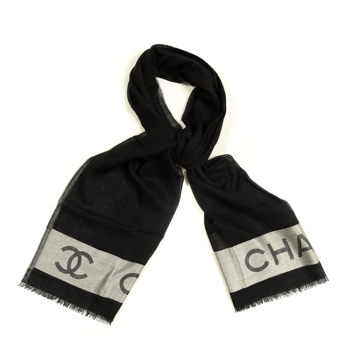 Wool Silk Cashmere CC Scarf Shawl Black White