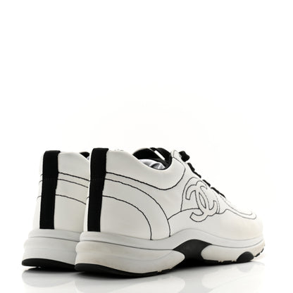 Chanel Cotton Womens CC Sneakers 37 White Black 4 of 11