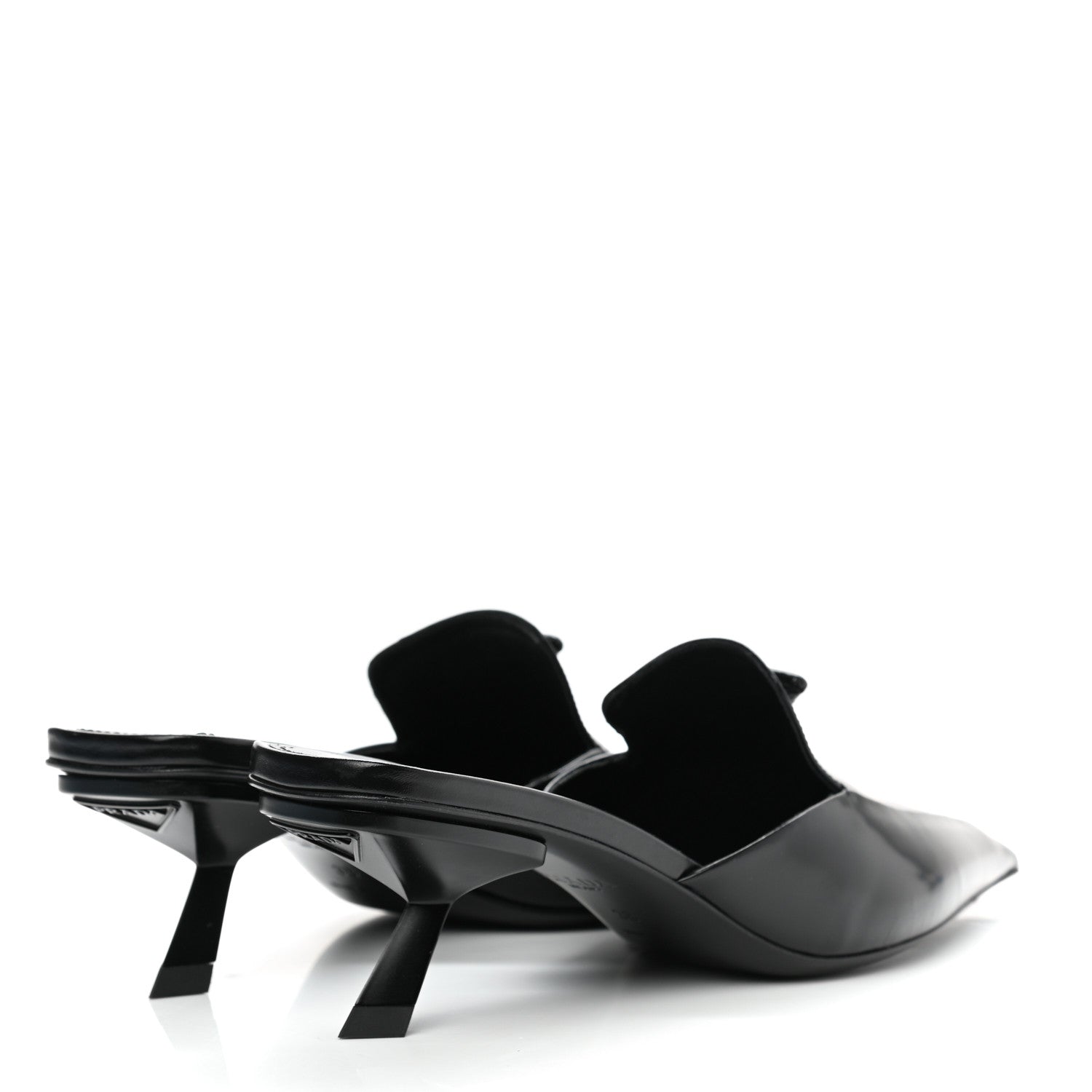 Prada Spazzolato Triangle Logo Pointed Toe 55mm Mules 38 Black 4 of 8