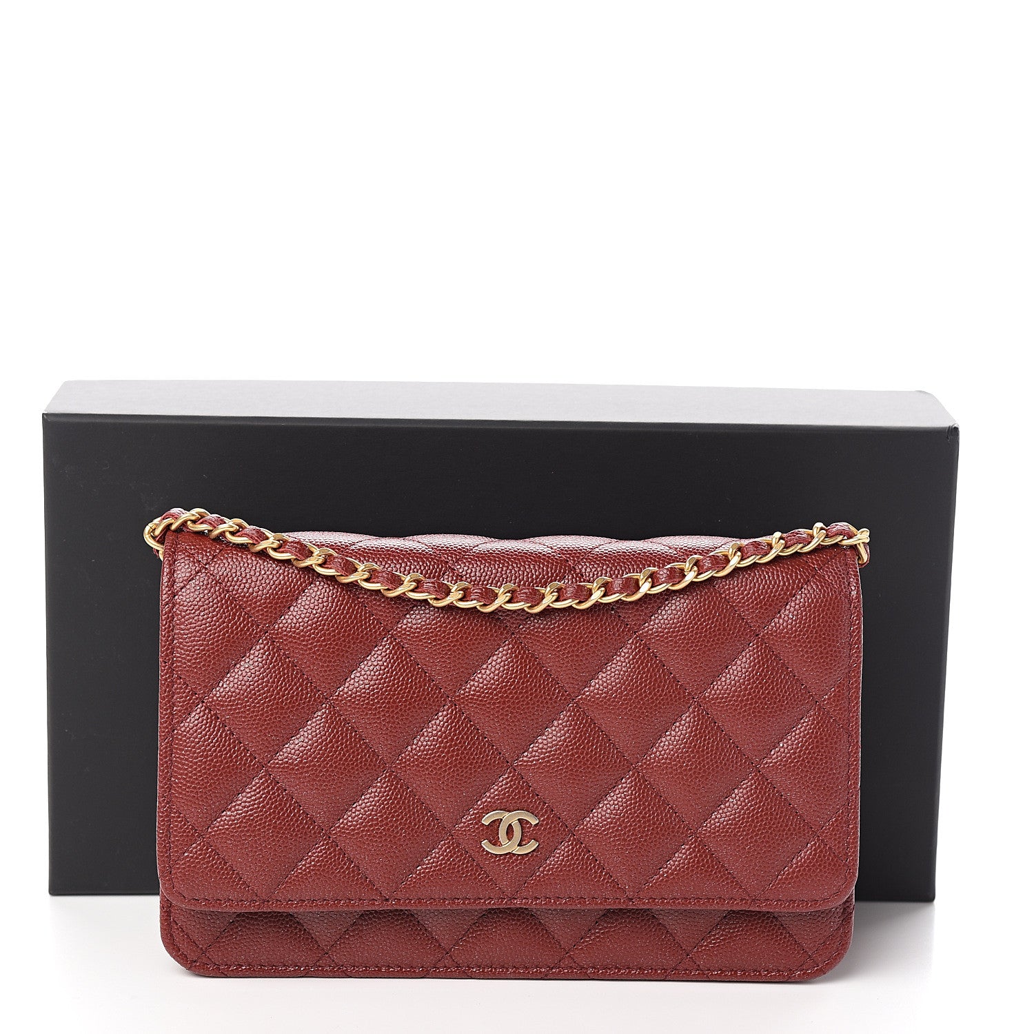 Chanel Iridescent Caviar Quilted Wallet On Chain WOC Burgundy 12 of 12