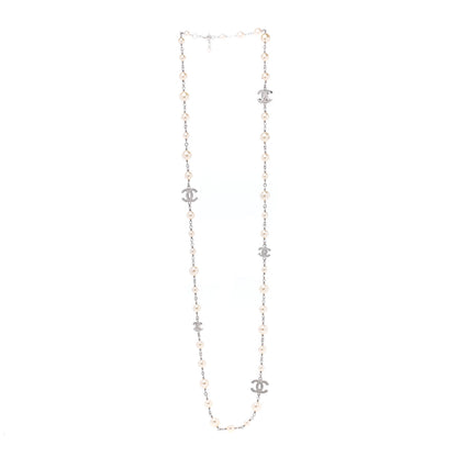 Chanel Crystal Pearl CC Long Necklace Silver 3 of 6