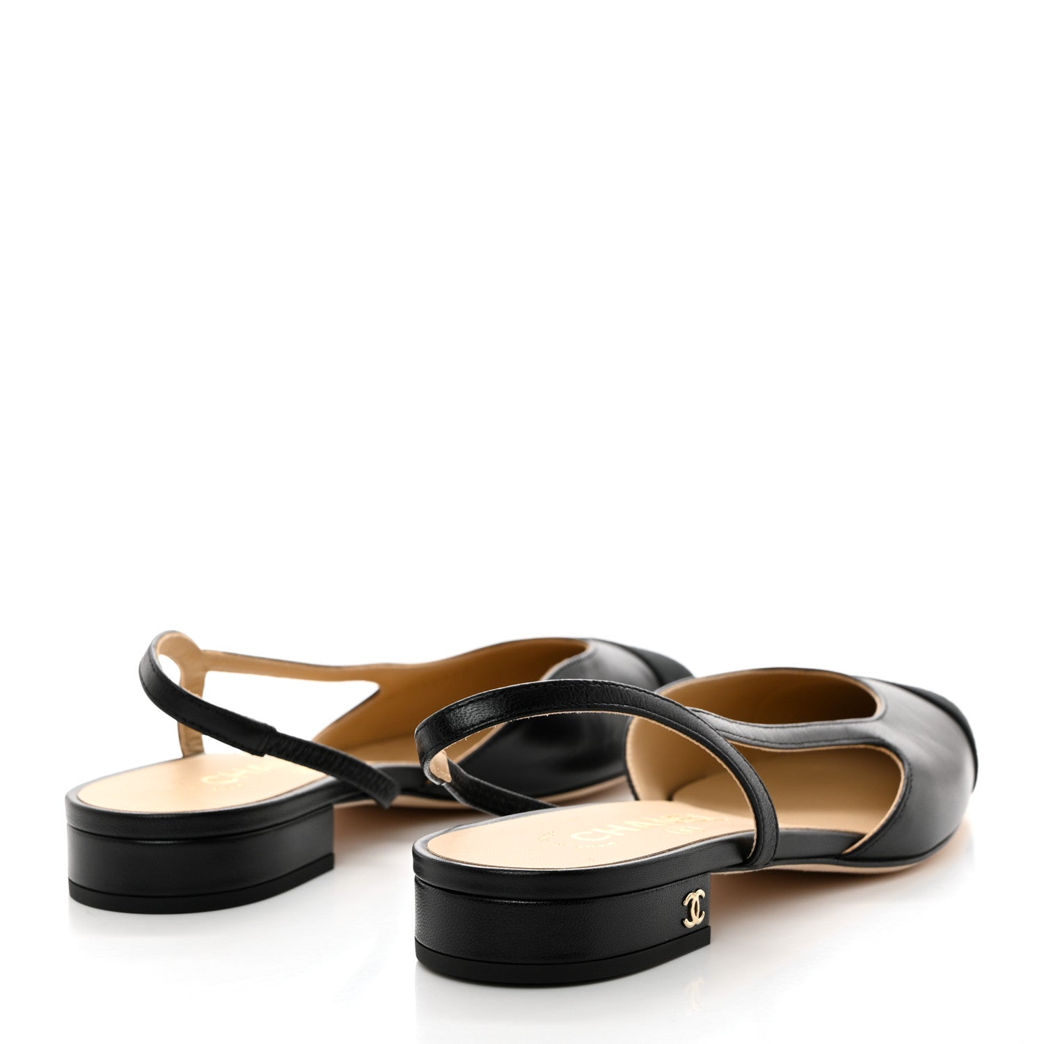 Chanel Goatskin Grosgrain CC Slingback Flats 38.5 Black 4 of 9
