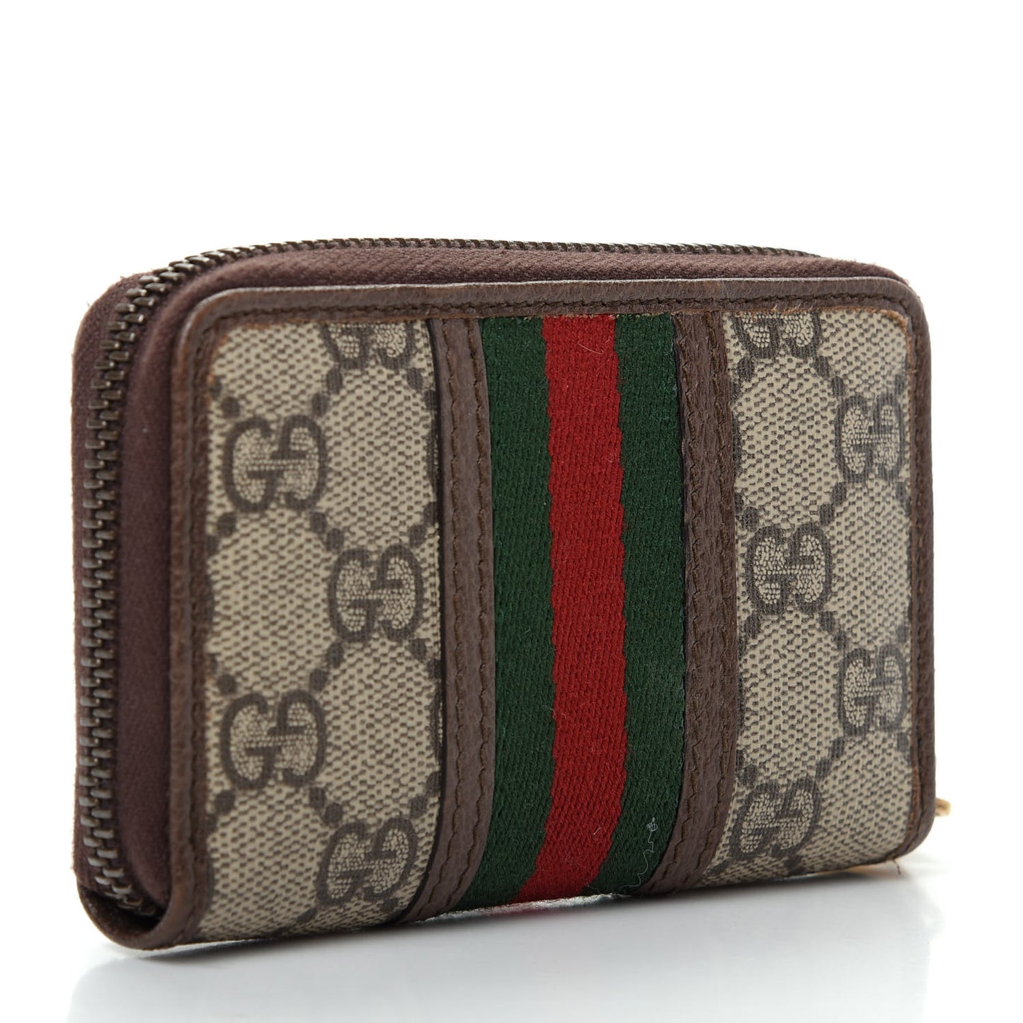 GG Supreme Web Ophidia Zip Around Card Case Brown