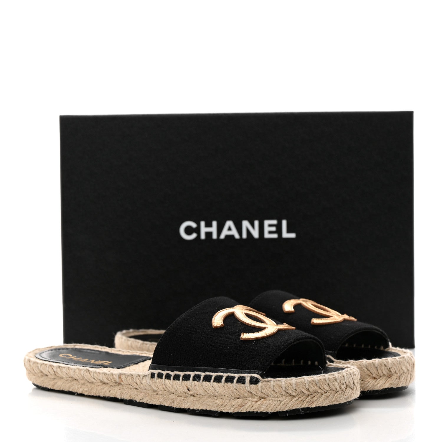Chanel Wool Laminated Lambskin CC Slide Sandals 39 Black Gold 9 of 9