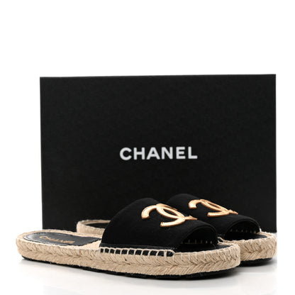 Chanel Wool Laminated Lambskin CC Slide Sandals 39 Black Gold 9 of 9