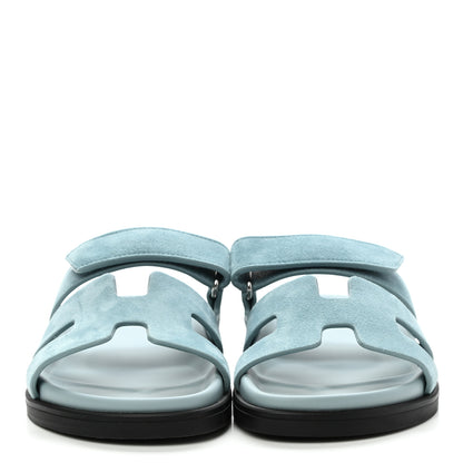Hermes Suede Goatskin Womens Chypre Sandals 37 Vert d'eau 2 of 9