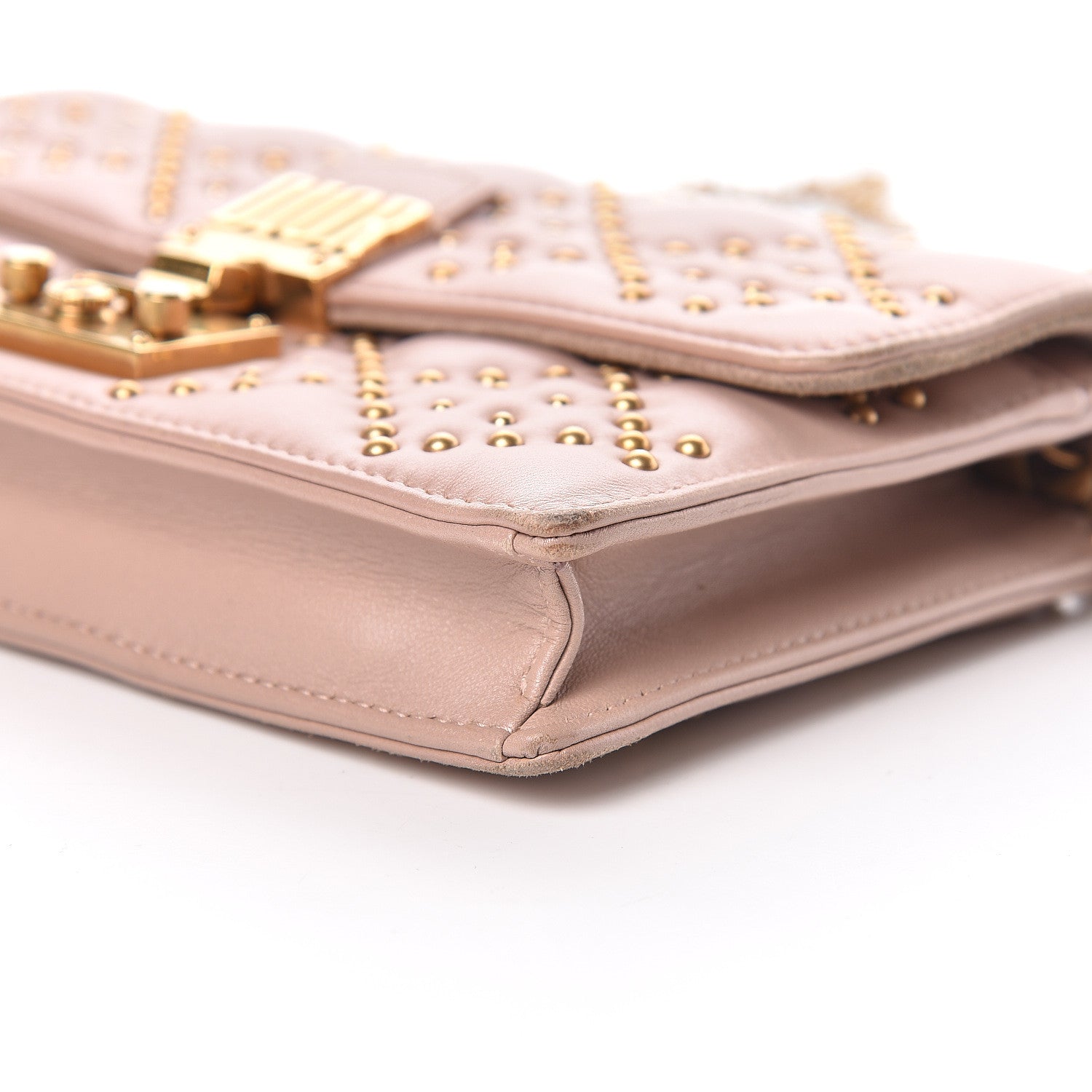 Christian Dior Lambskin Cannage Studded Dioraddict Wallet on Chain Clutch Nude 10 of 11