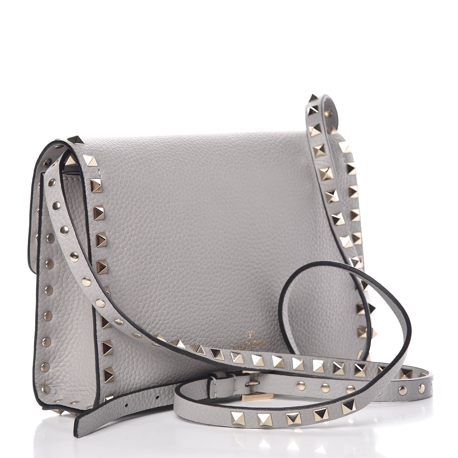 Valentino Garavani Pebbled Calfskin Medium Rockstud Flip Lock Crossbody Bag Pastel Grey 3 of 8