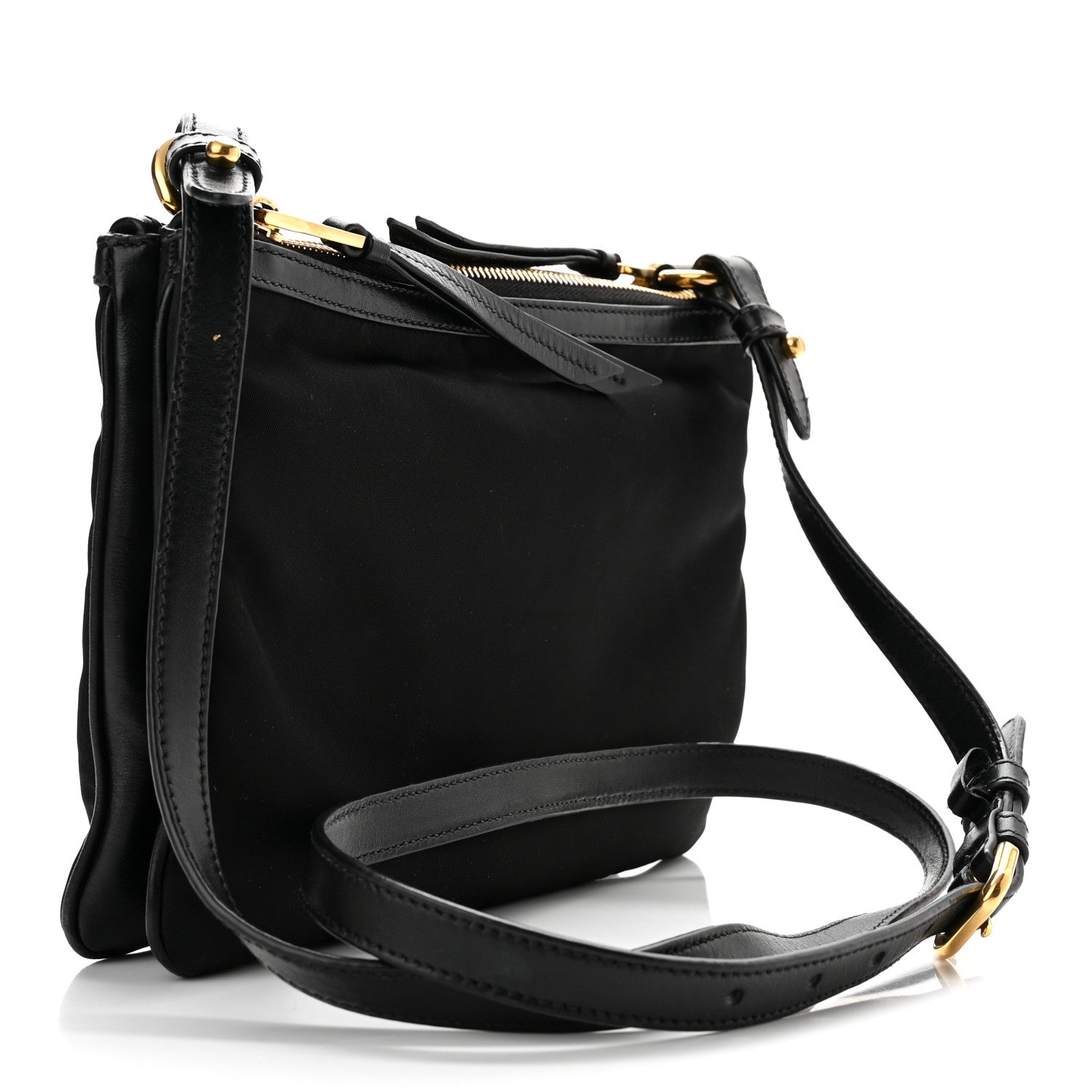 Prada Tessuto Nylon Soft Calf Double Zip Crossbody Bag Black 3 of 11