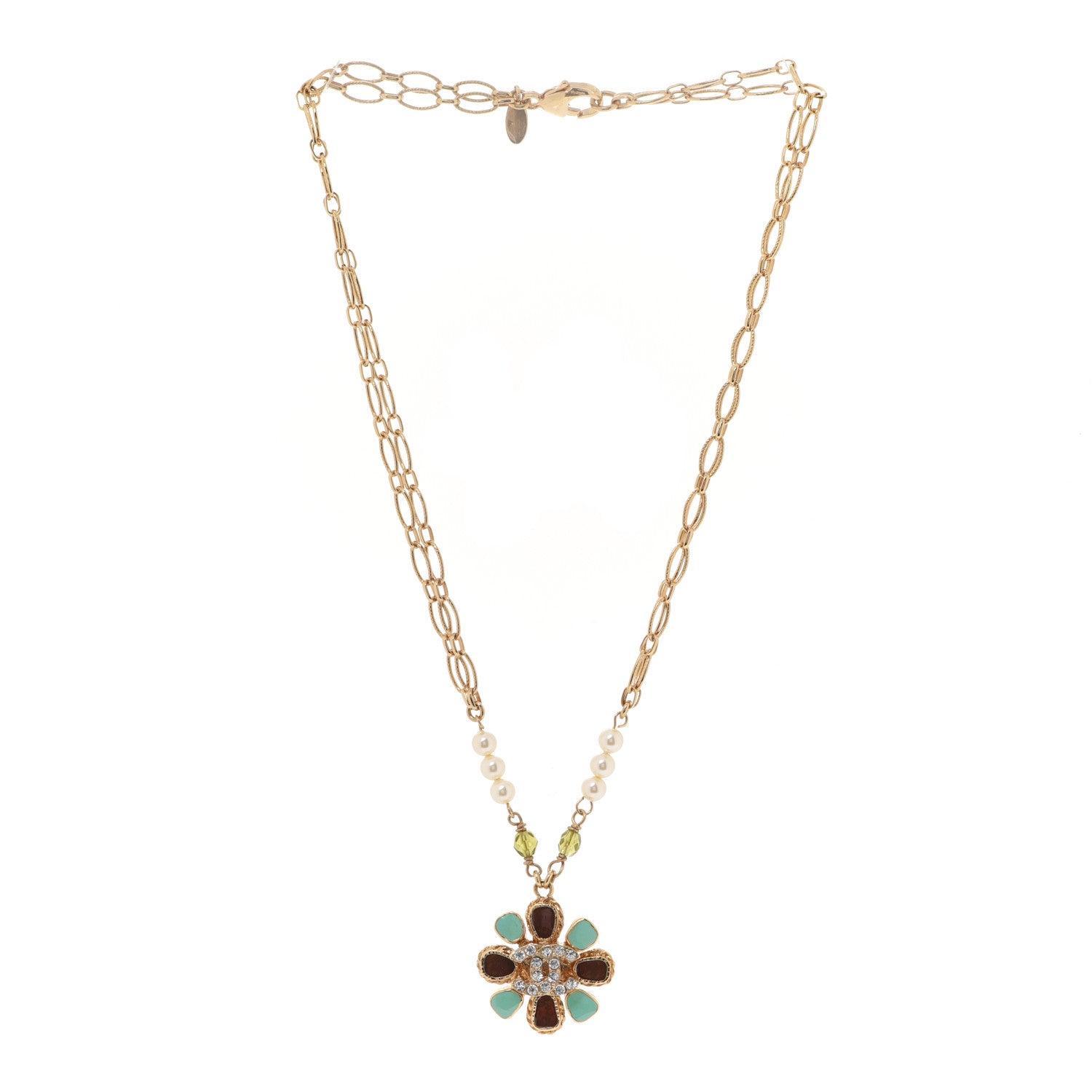 Chanel Crystal Pearl Gripoix Necklace Gold 3 of 6
