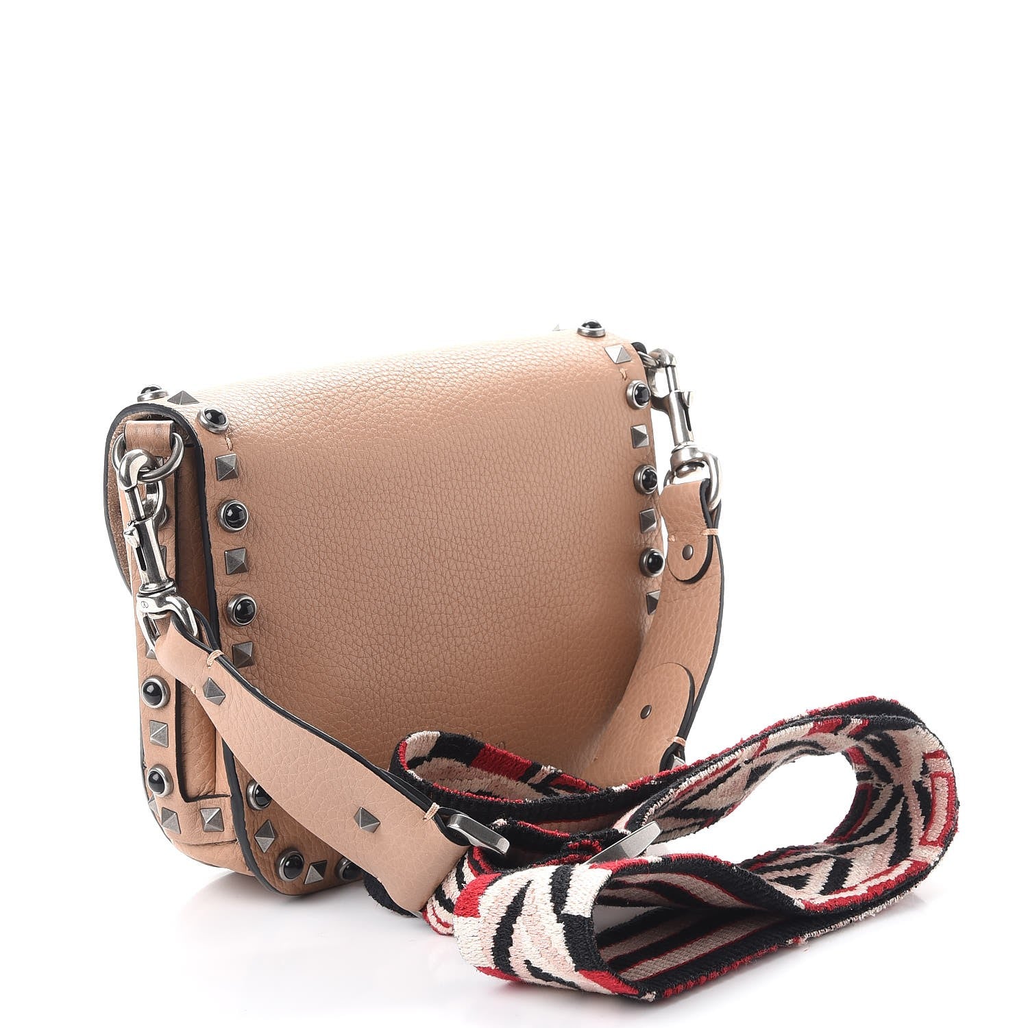 Valentino Garavani Grained Calfskin Onyx Guitar Strap Rockstud Rolling Shoulder Flap Messenger Bag Soft Noisette 3 of 9