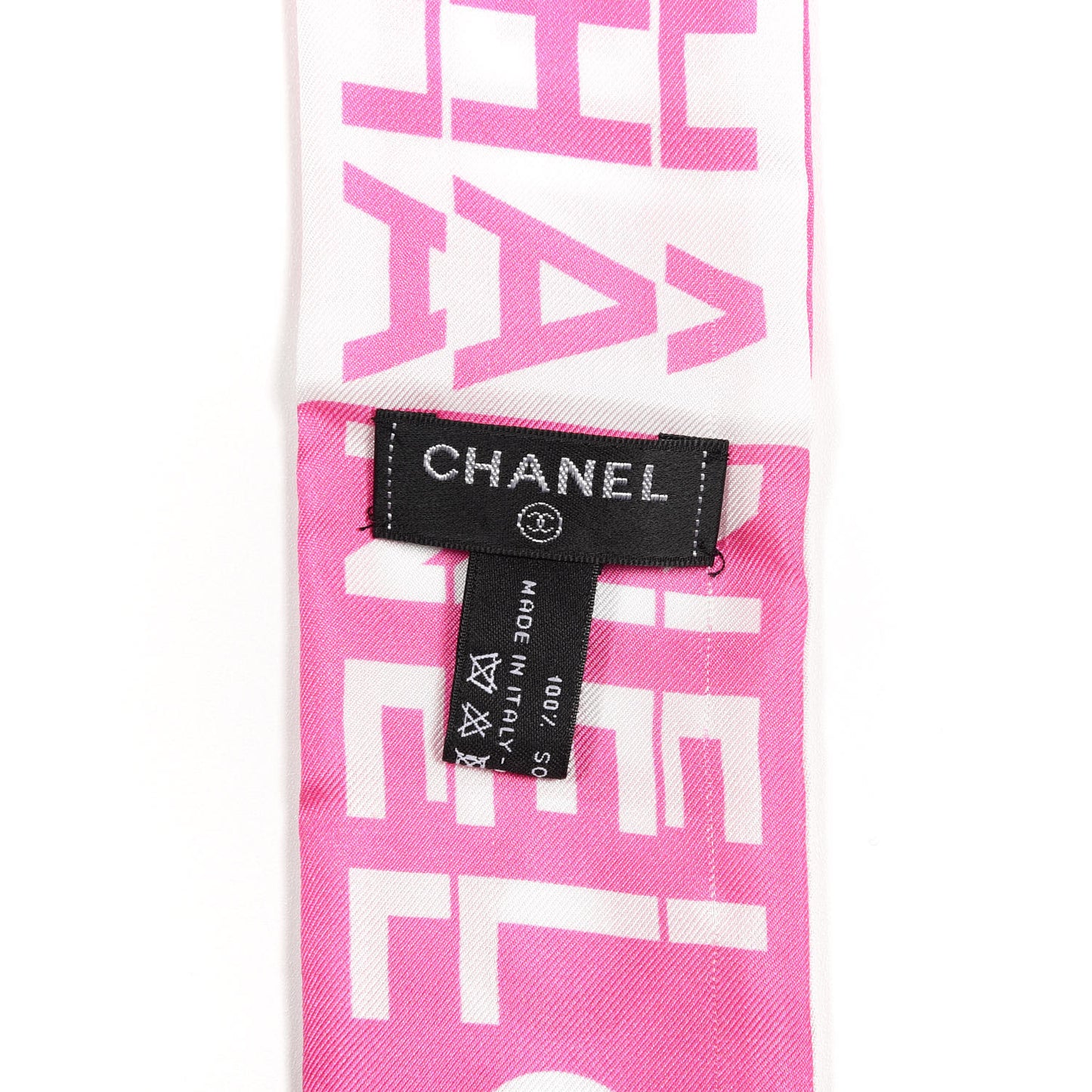 Silk Logo Slim Bandeau Scarf Fuchsia White