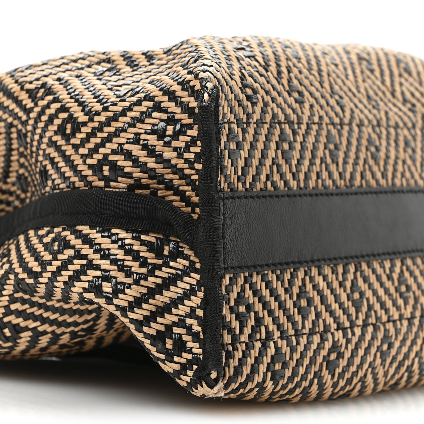 Raffia Woven Velvet Marianne Shopper Tote Black Natural