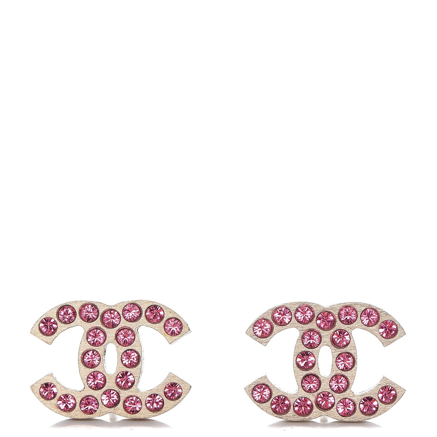 Chanel Crystal CC Earrings Matte Silver Pink 1 of 4