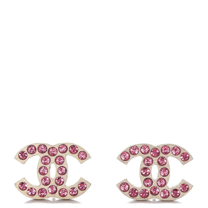 Chanel Crystal CC Earrings Matte Silver Pink 1 of 4