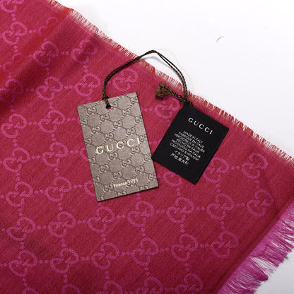Gucci Wool Silk GG Monogram GGWeblong Fringe Scarf Shawl Red Pink 3 of 4