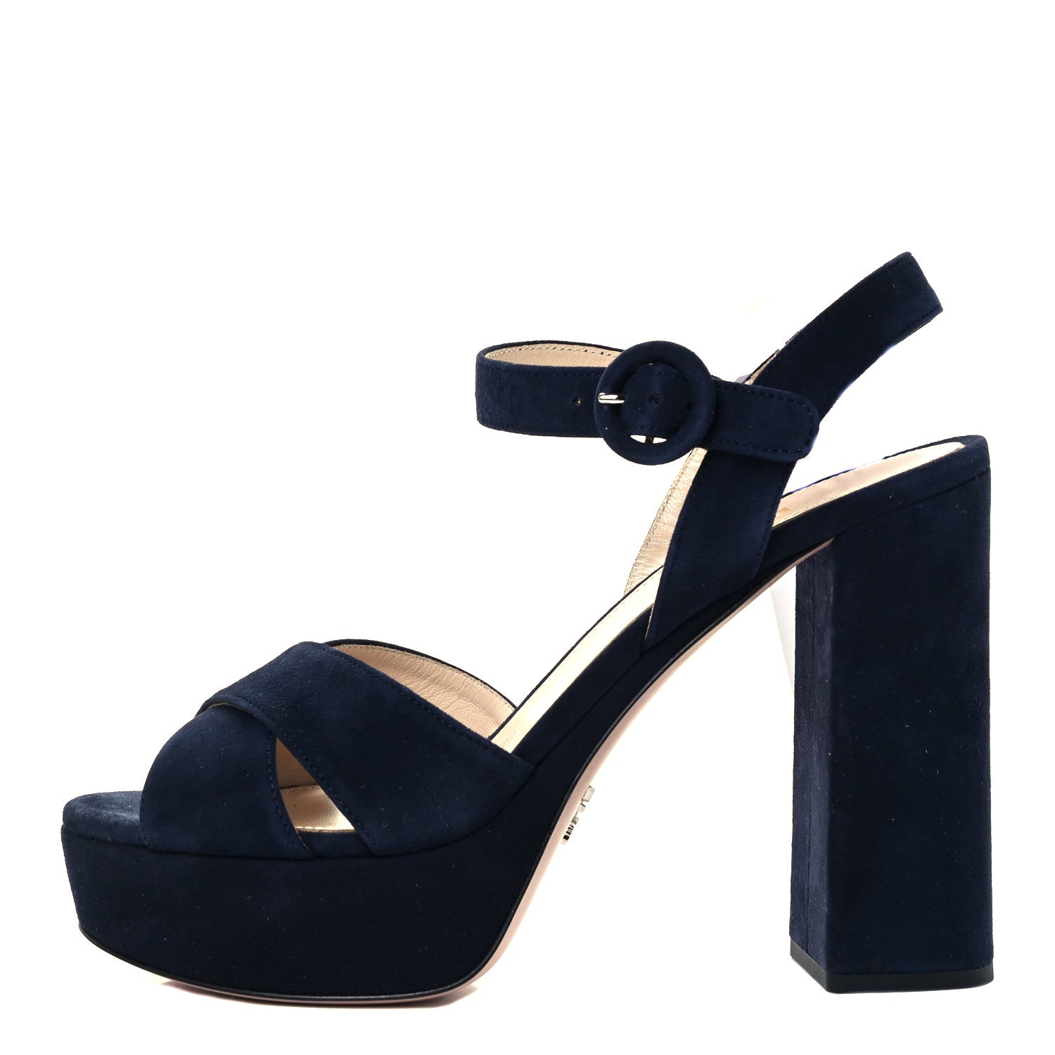 Prada Suede Platform Sandals 37 Navy 1 of 10