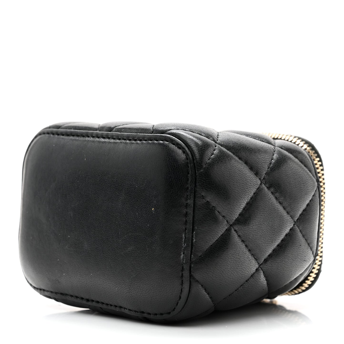 Lambskin Quilted Mini Vanity Case With Chain Black