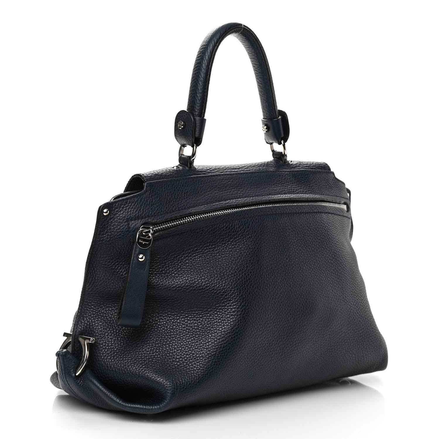 Salvatore Ferragamo Grained Calfskin Sofia Satchel Navy 3 of 15