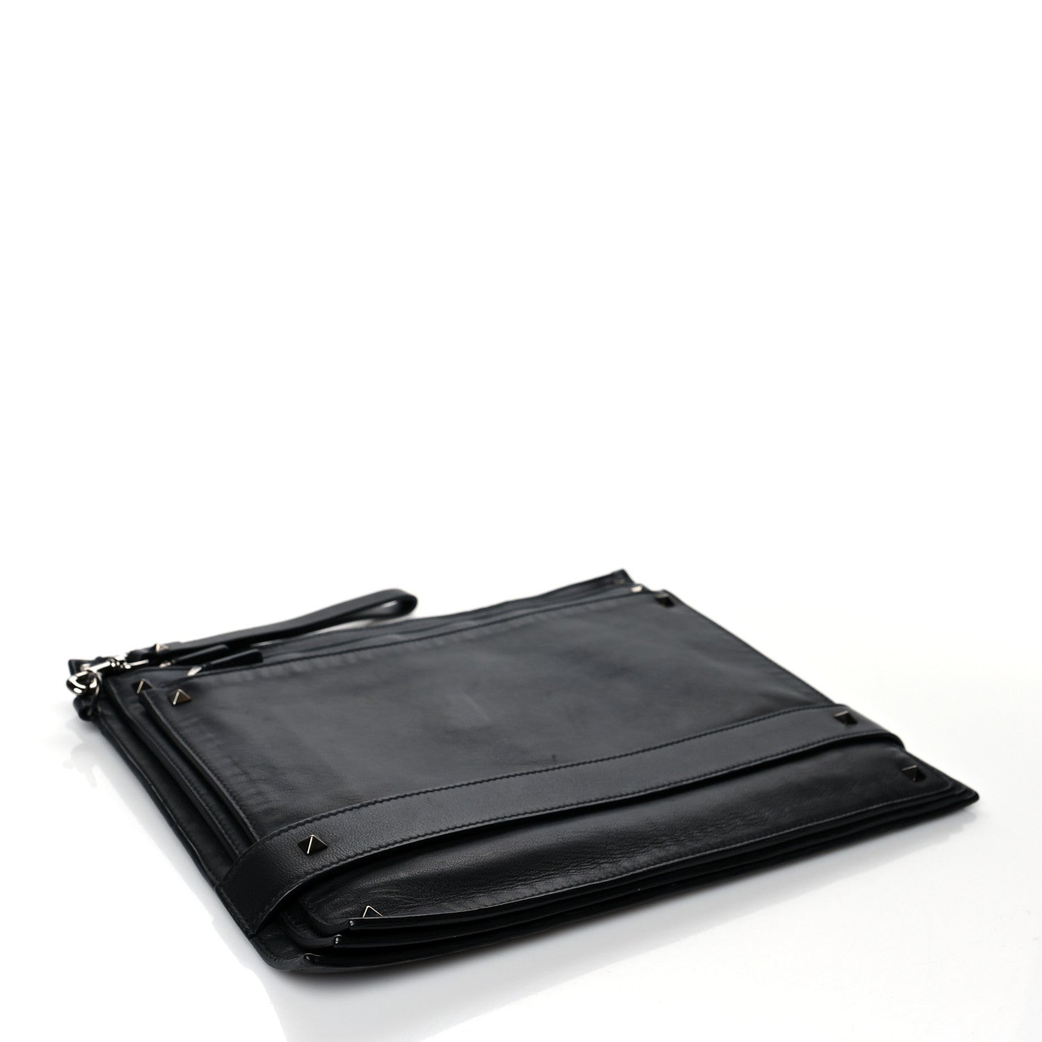 Valentino Garavani Nappa Rockstud Triple Zip Wristlet Pouch Black 4 of 14