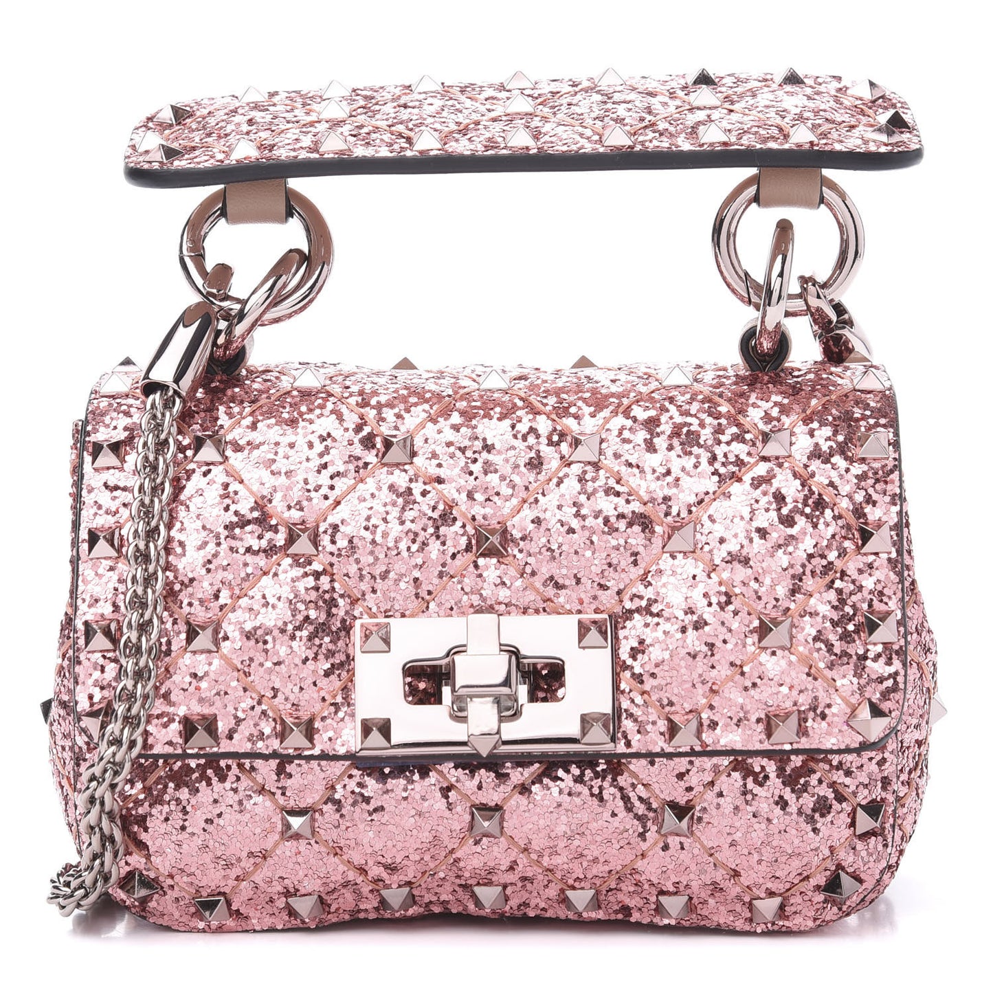 Glitter Micro Rockstud Spike Shoulder Bag Antique Pink