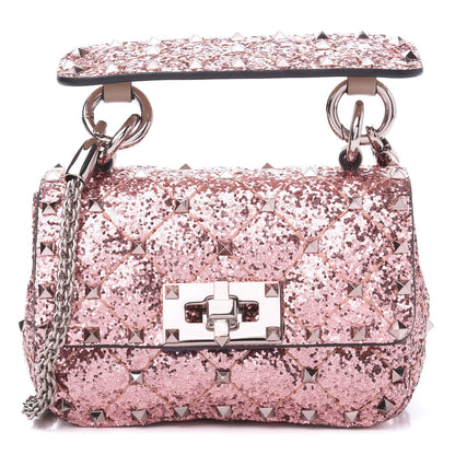 Valentino Garavani Glitter Micro Rockstud Spike Shoulder Bag Antique Pink 1 of 10