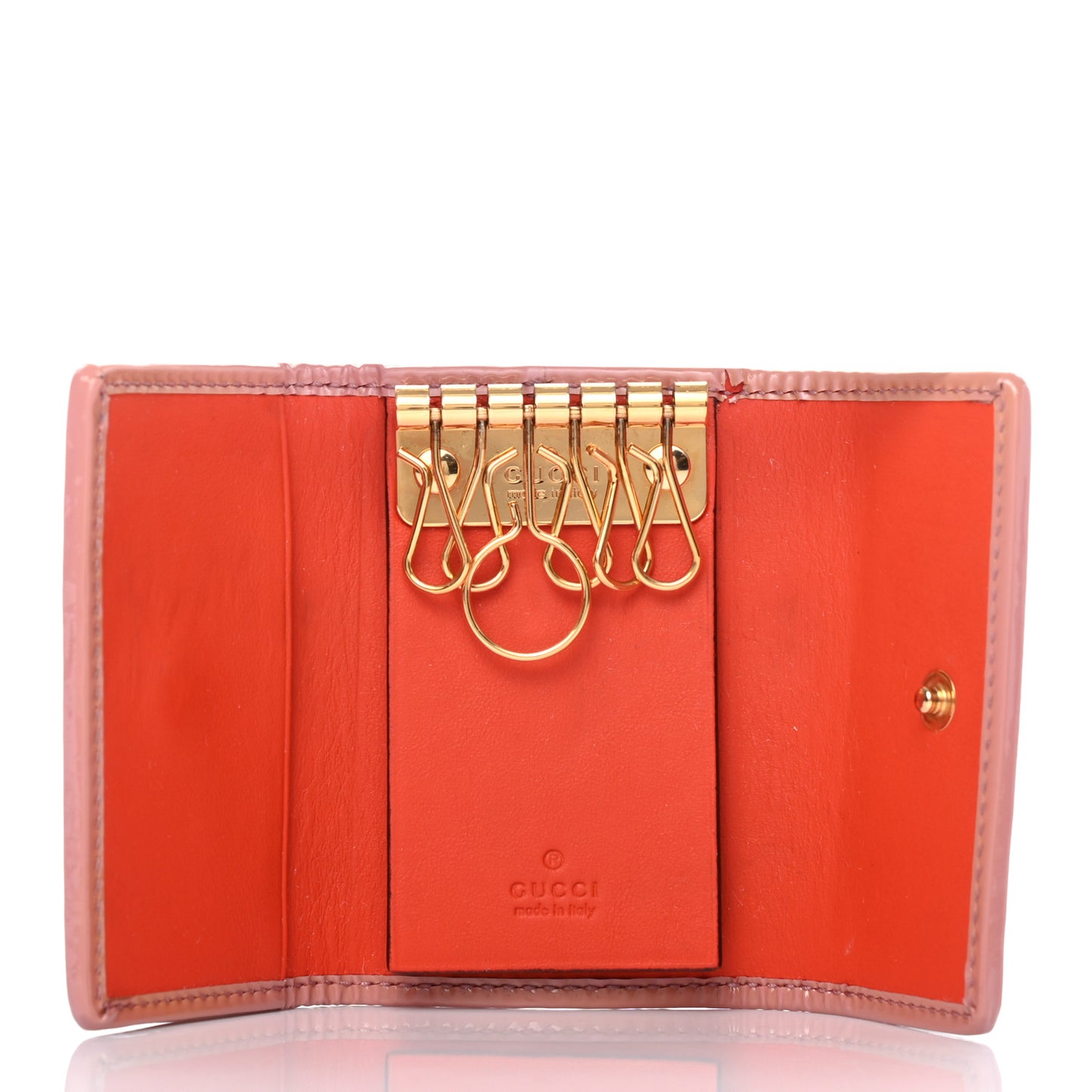 GG Supreme Monogram Bow 6 Key Holder Case Beige Carmine Rose New Rosette
