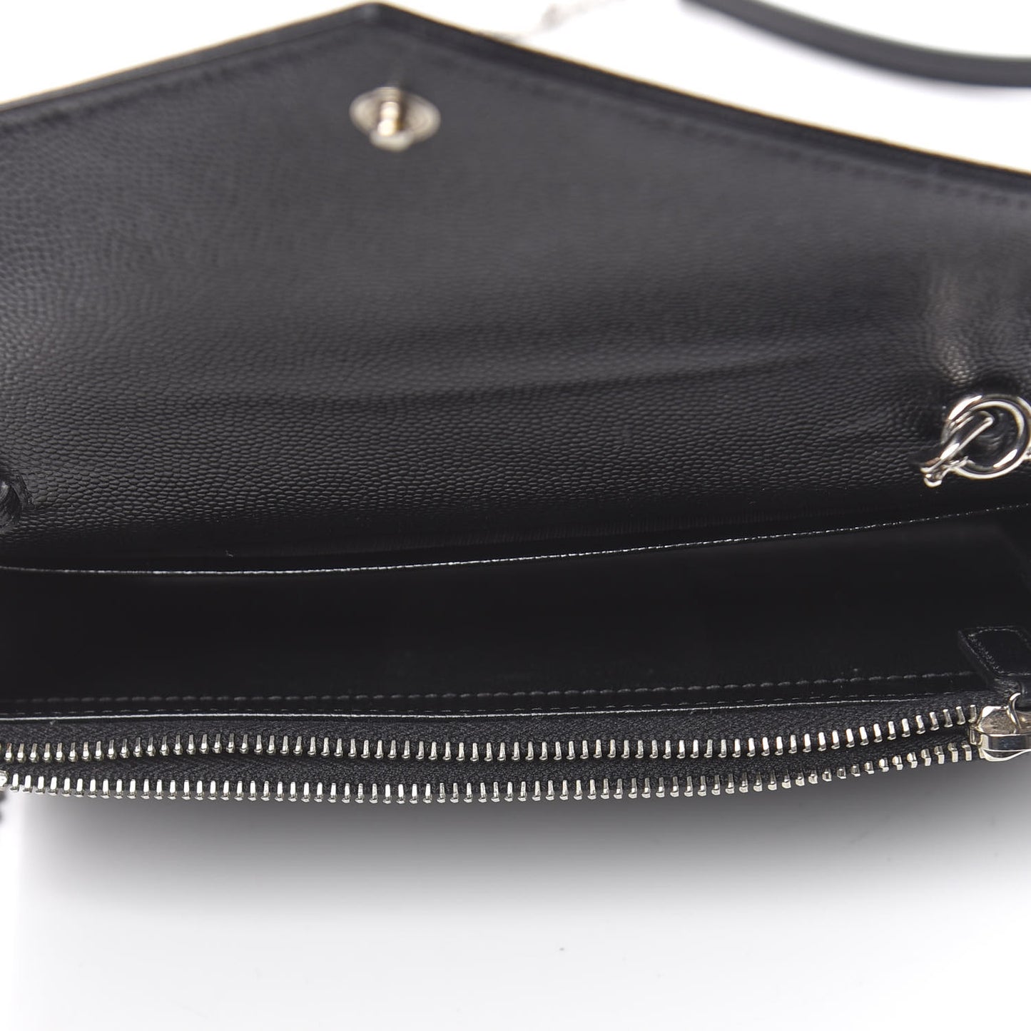 Grain De Poudre Matelasse Chevron Monogram Envelope Chain Wallet Black
