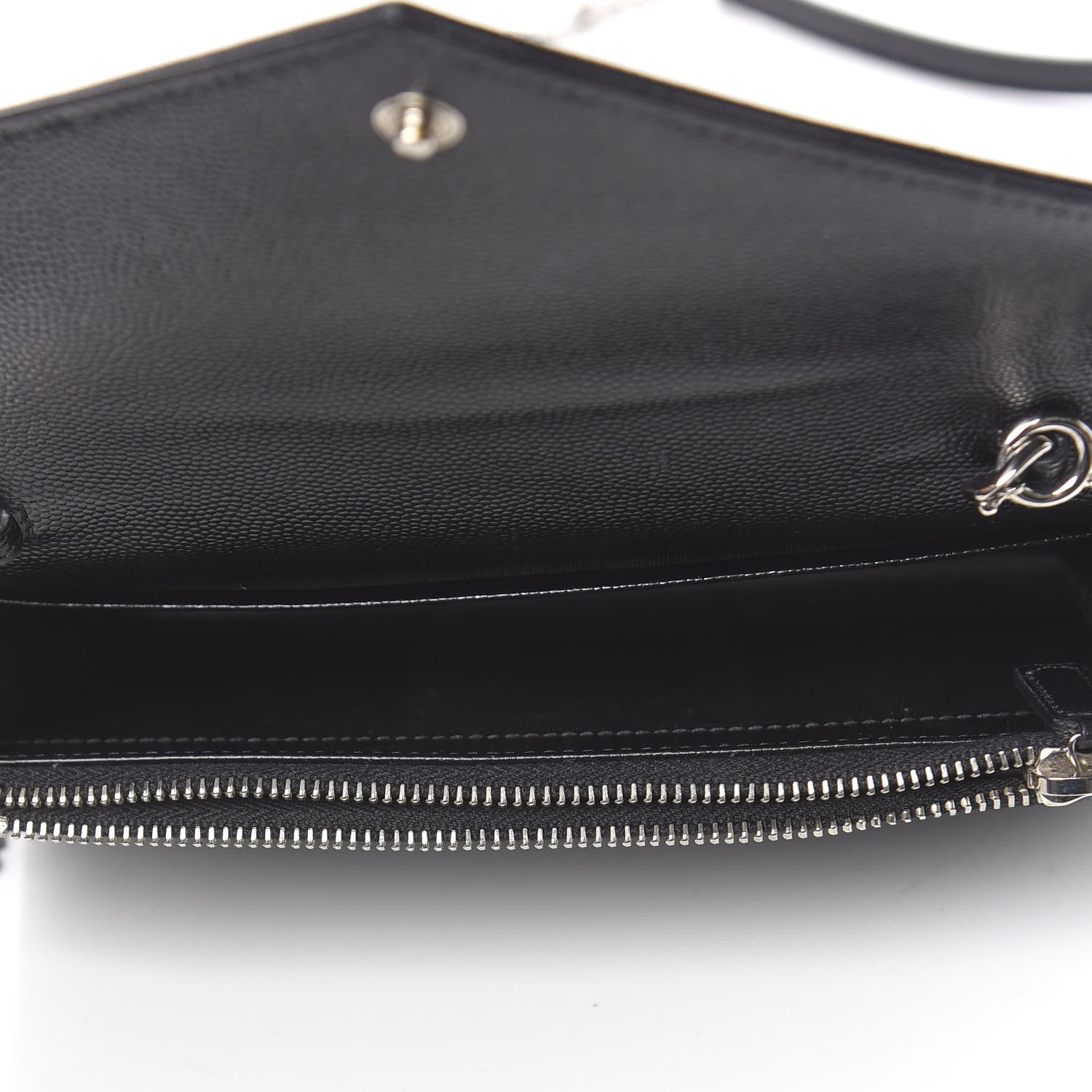 Saint Laurent Grain De Poudre Matelasse Chevron Monogram Envelope Chain Wallet Black 5 of 12