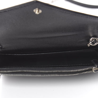 Saint Laurent Grain De Poudre Matelasse Chevron Monogram Envelope Chain Wallet Black 5 of 12