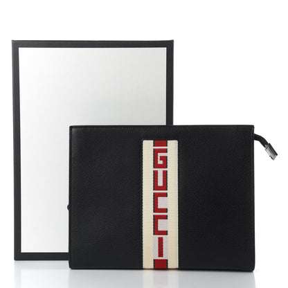 Gucci Textured Dollar Calfskin Nylon Gucci Stripe New Web Cosmetic Case Black Ecru Verde Rosso 7 of 7
