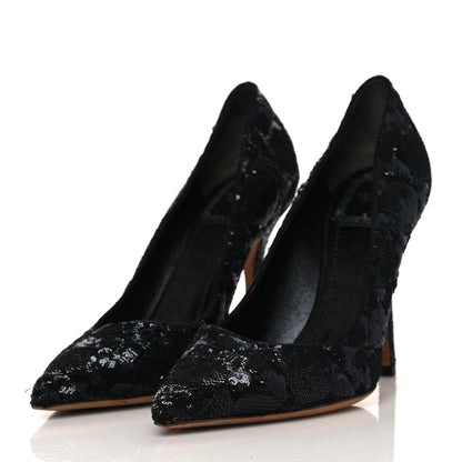 Christian Dior Sequin Pumps 36.5 Black Gold 3 of 10